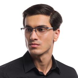 Shop Emporio Armani Half Rim Rectangle Eyeglasses in Rubber Blue online.