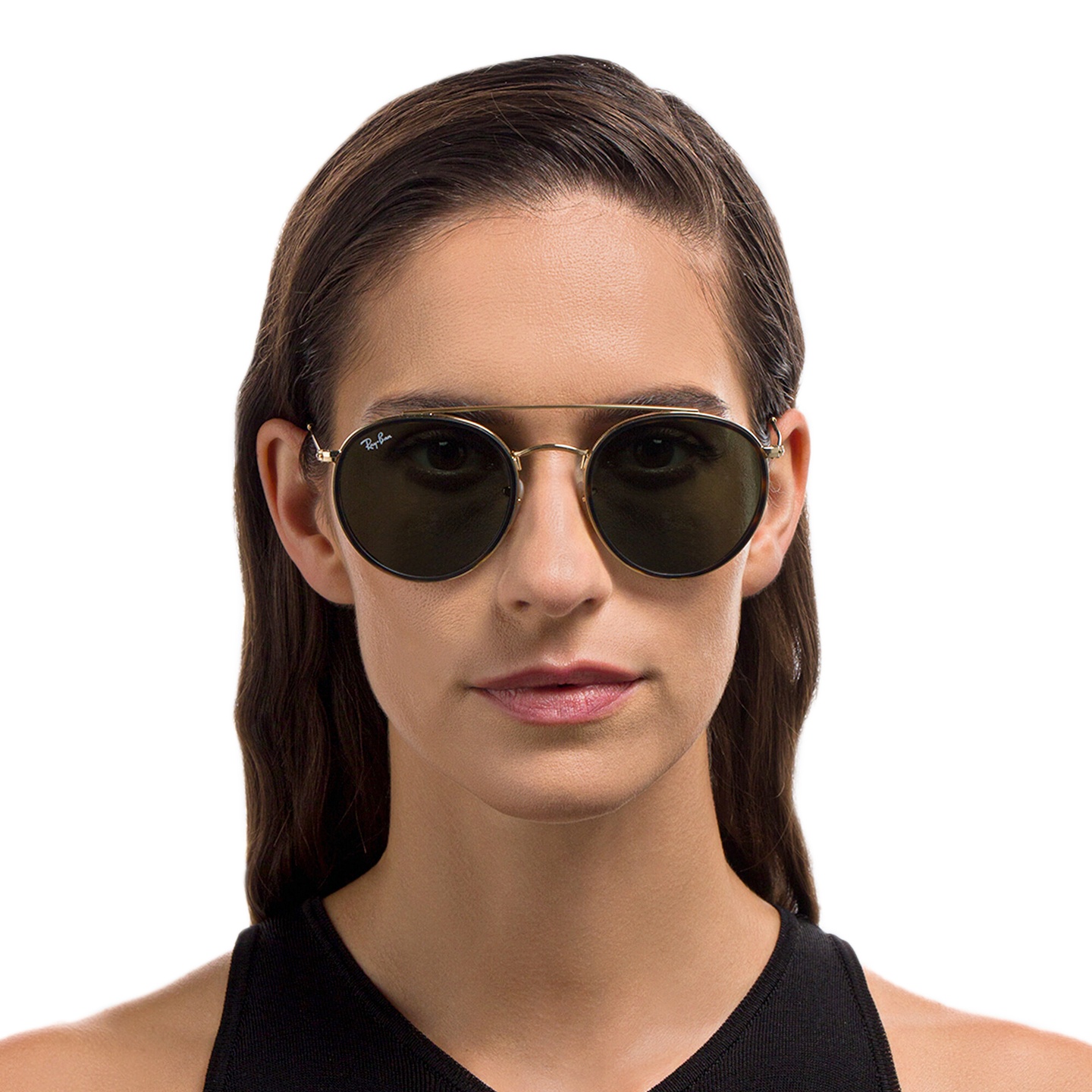 Shop Ray-Ban Round Double Bridge Sunglasses in Gold online.