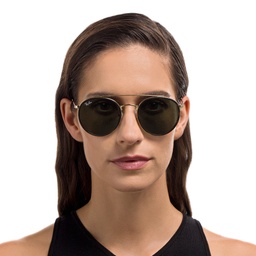 Shop Ray-Ban Round Double Bridge Sunglasses in Gold online.