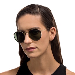 Shop Ray-Ban Round Double Bridge Sunglasses in Gold online.