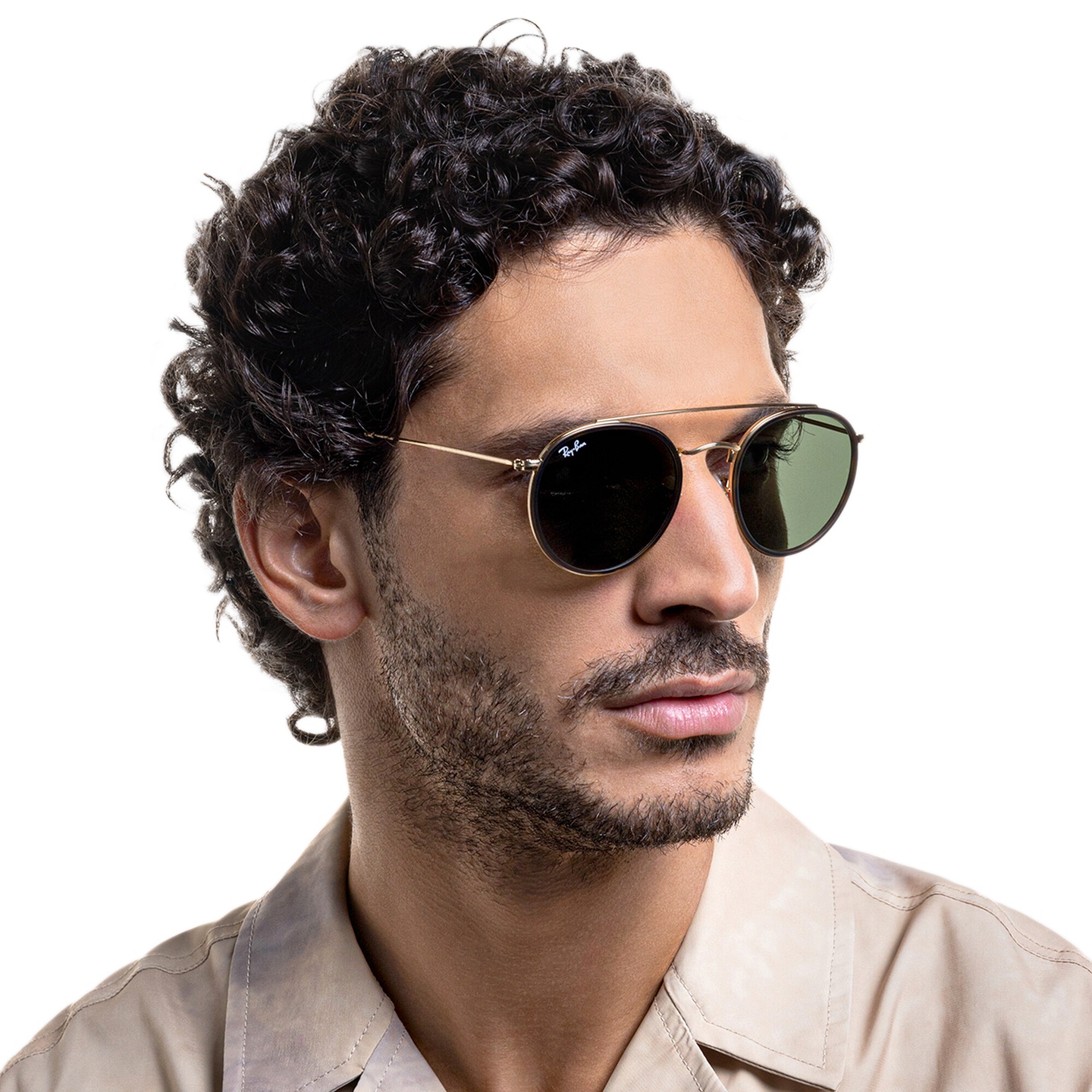 Shop Ray-Ban Round Double Bridge Sunglasses in Gold online.