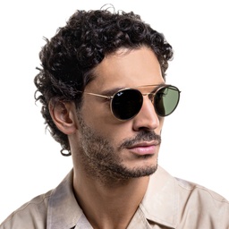 Shop Ray-Ban Round Double Bridge Sunglasses in Gold online.