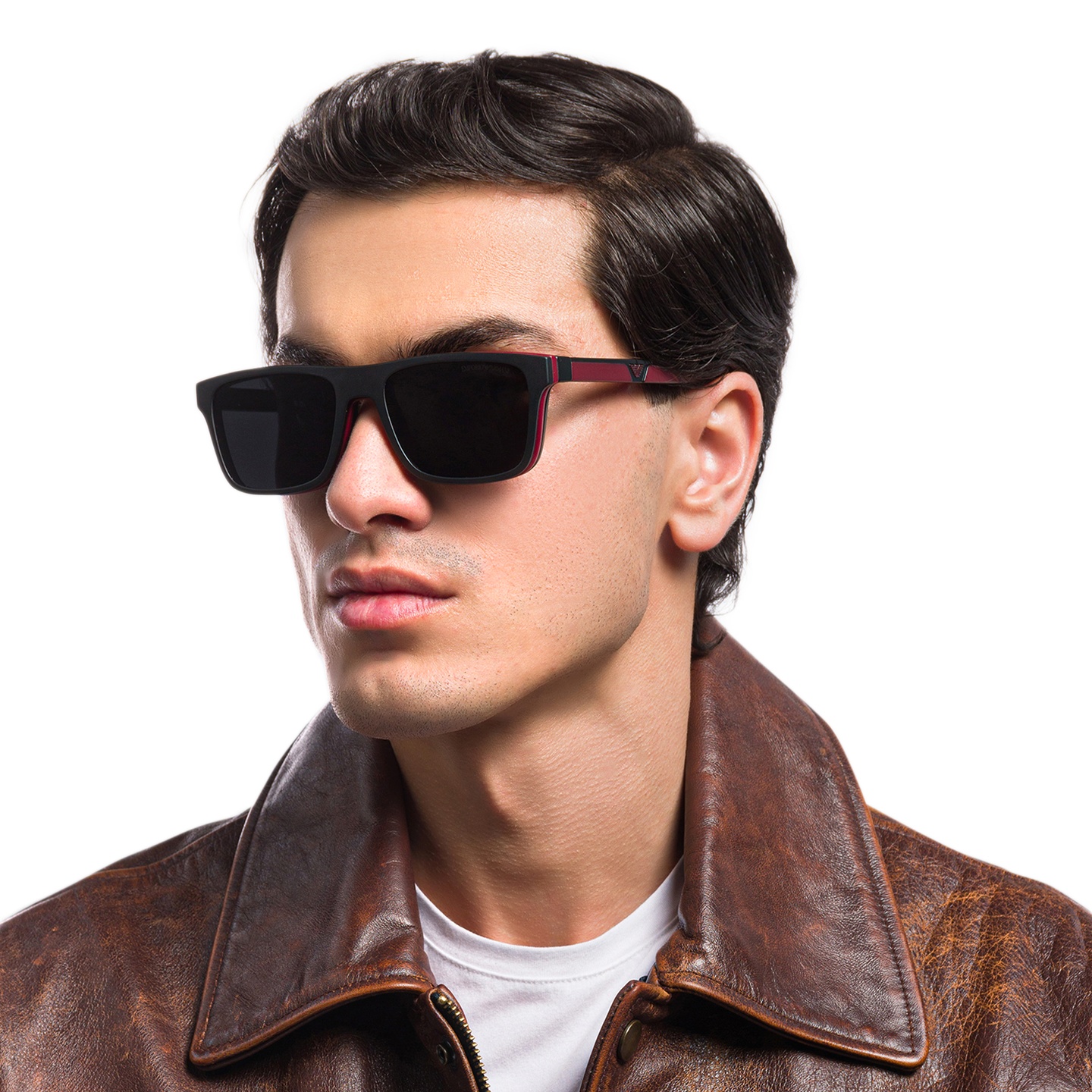 Shop Emporio Armani Rectangle Eyeglasses in Matte Black online.