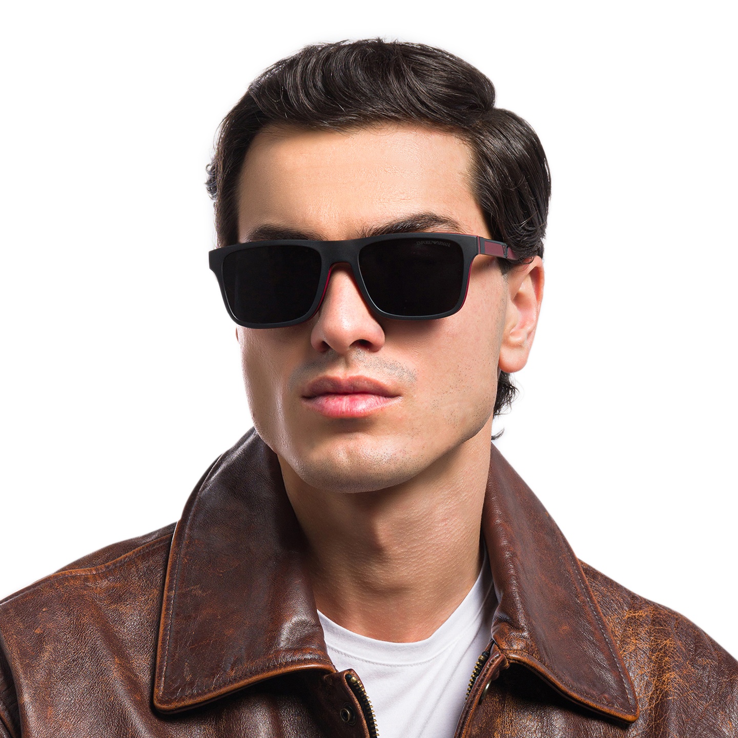 Shop Emporio Armani Rectangle Eyeglasses in Matte Black online.