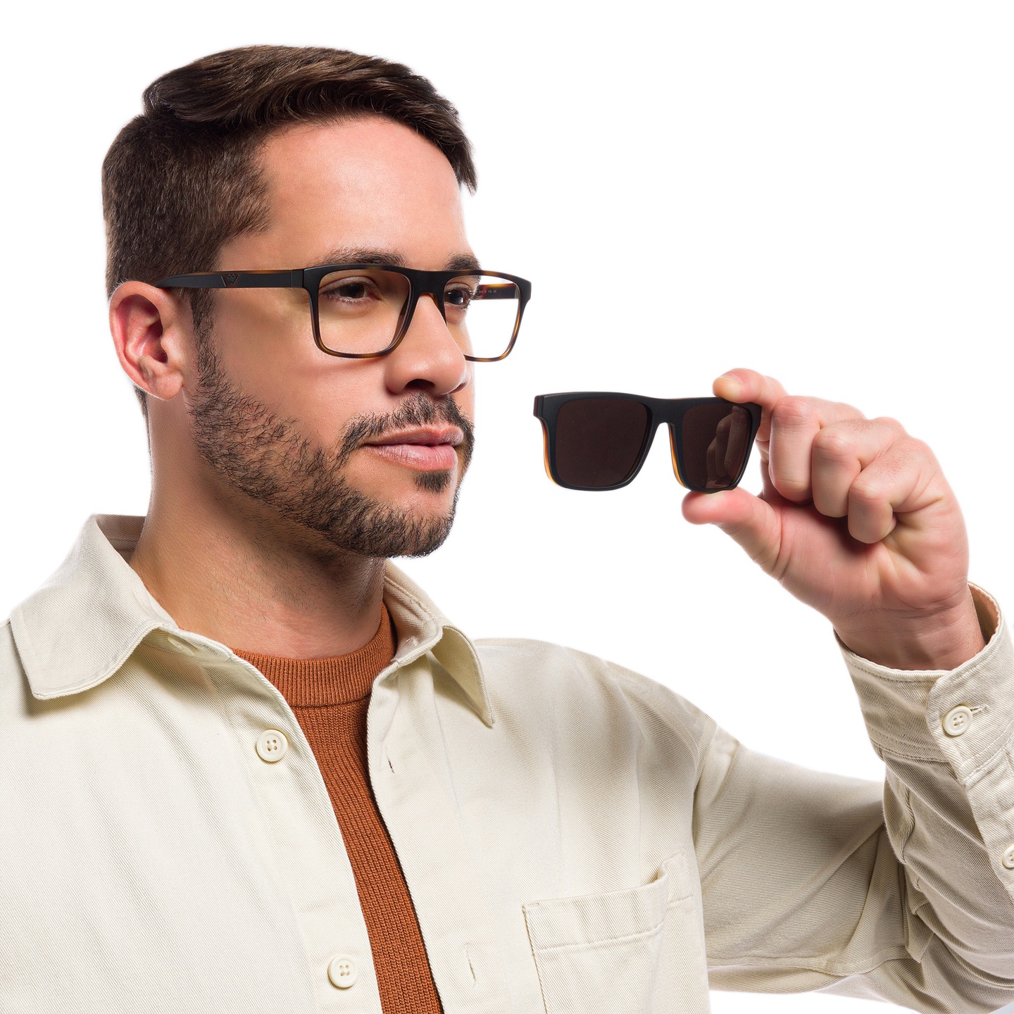 Shop Emporio Armani Rectangle Eyeglasses in Matte Havana online.