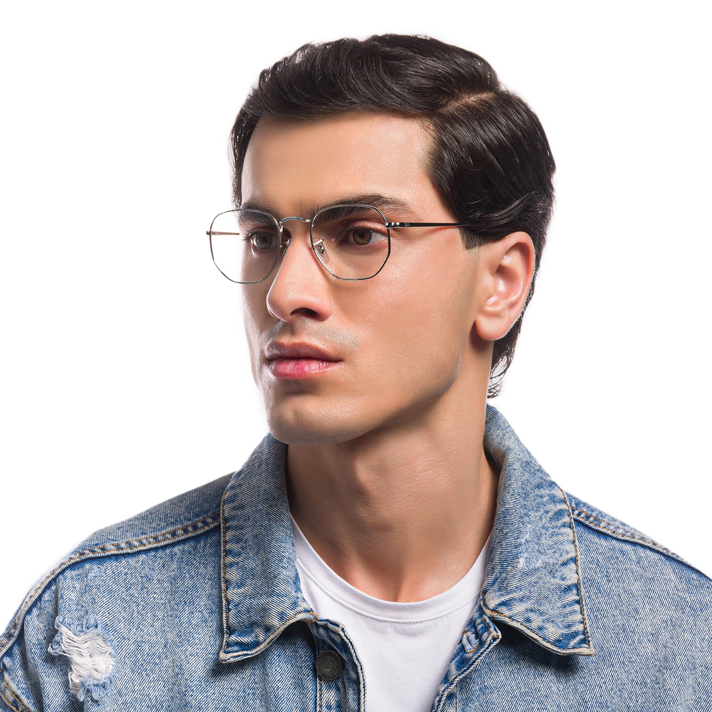 Shop Ray-Ban Unisex Hexagonal Irregular Eyeglasses in Silver online.