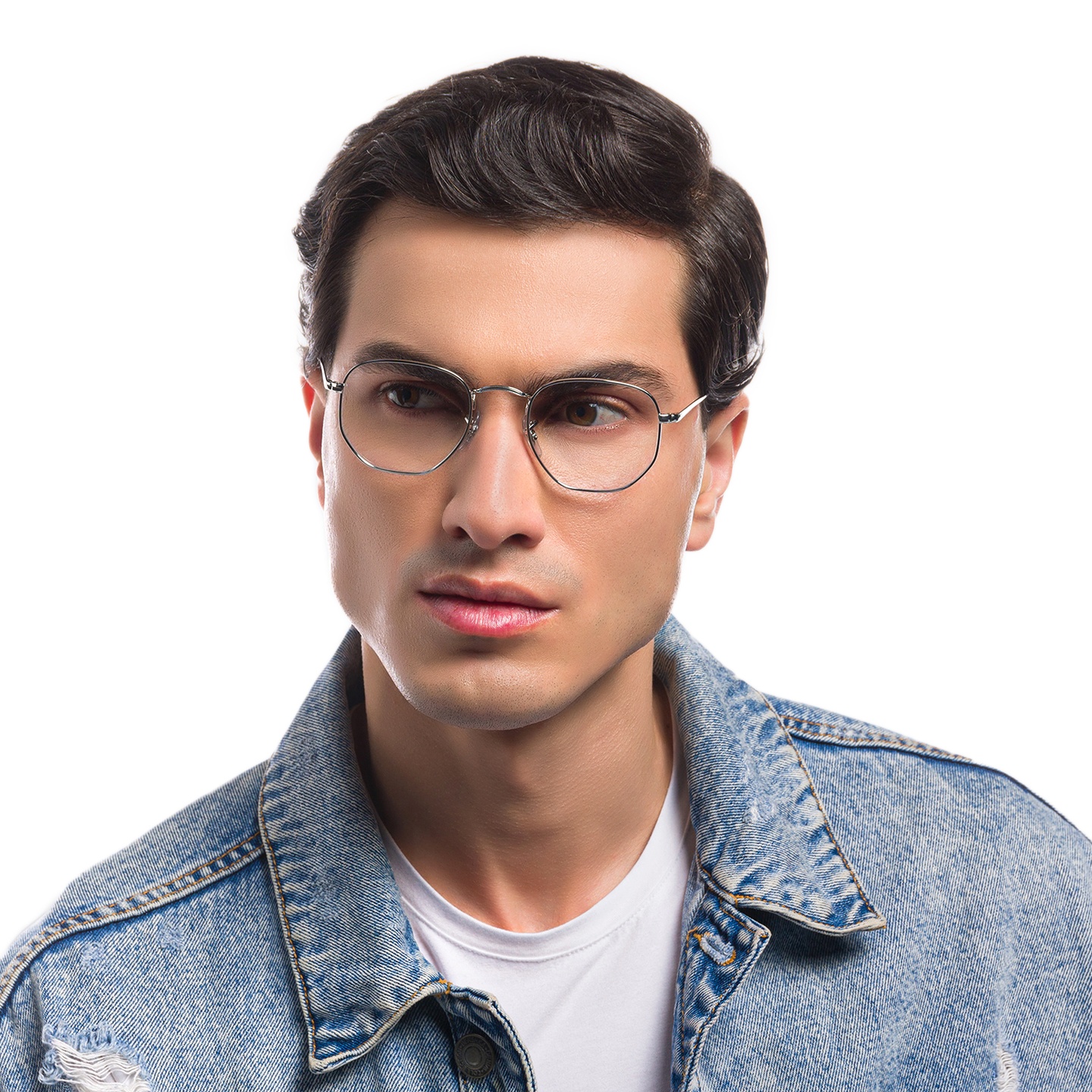 Shop Ray-Ban Unisex Hexagonal Irregular Eyeglasses in Silver online.
