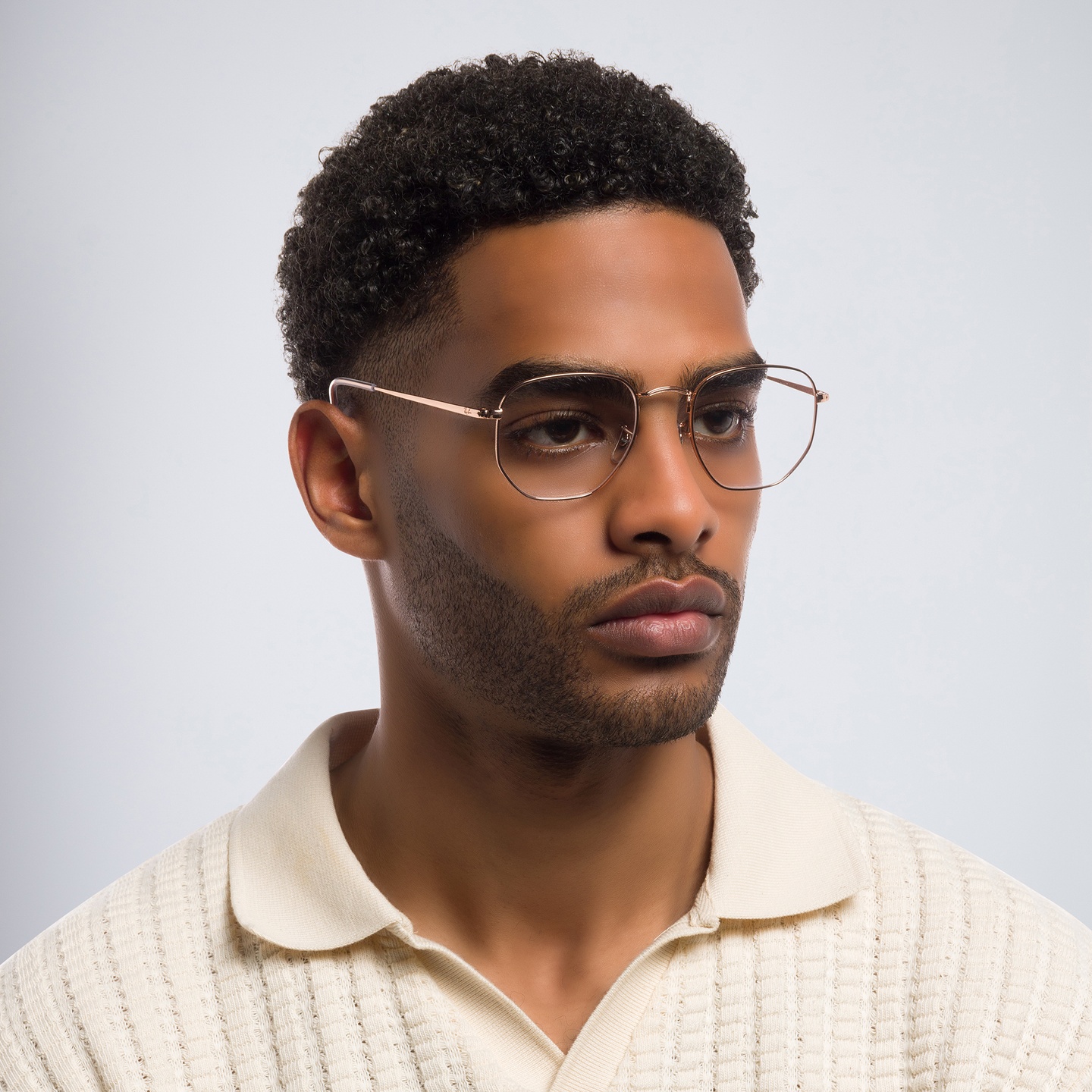 Shop Ray-Ban Unisex Hexagonal Irregular Eyeglasses in Rose Gold online.