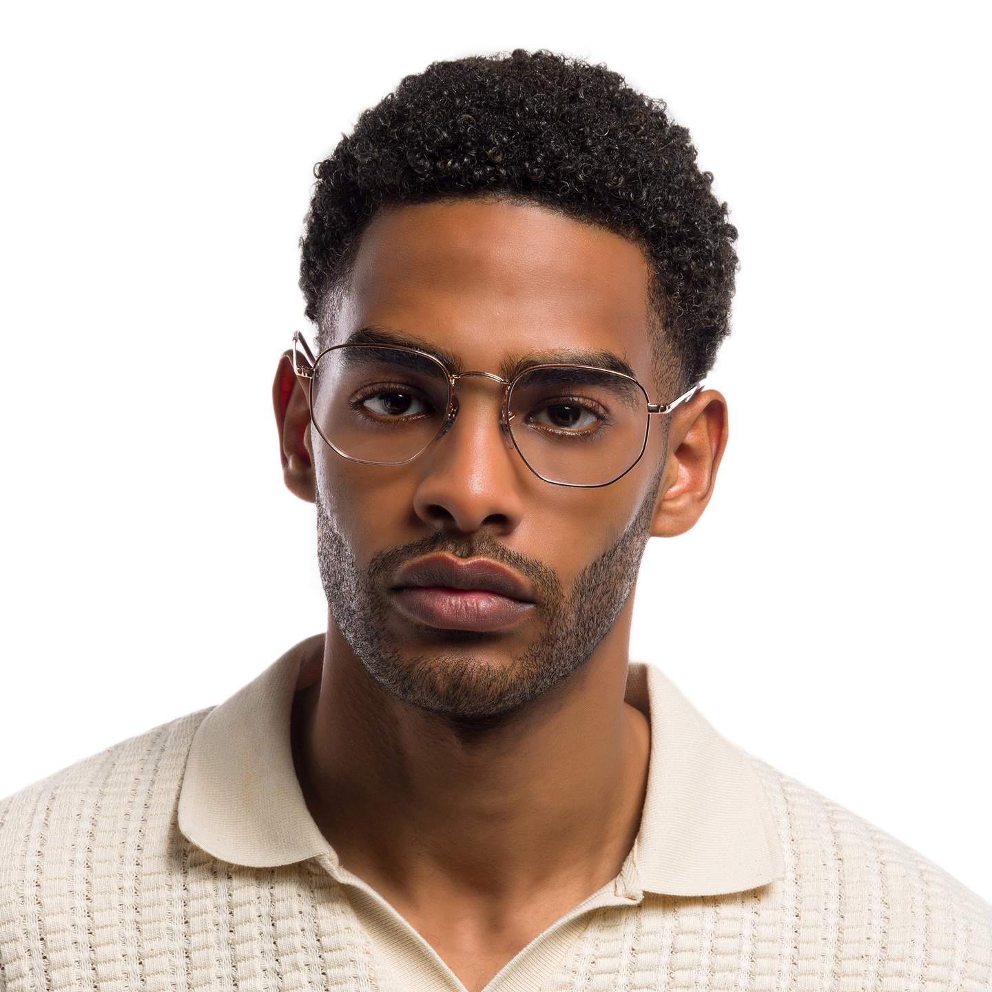 Shop Ray-Ban Unisex Hexagonal Irregular Eyeglasses in Rose Gold online.