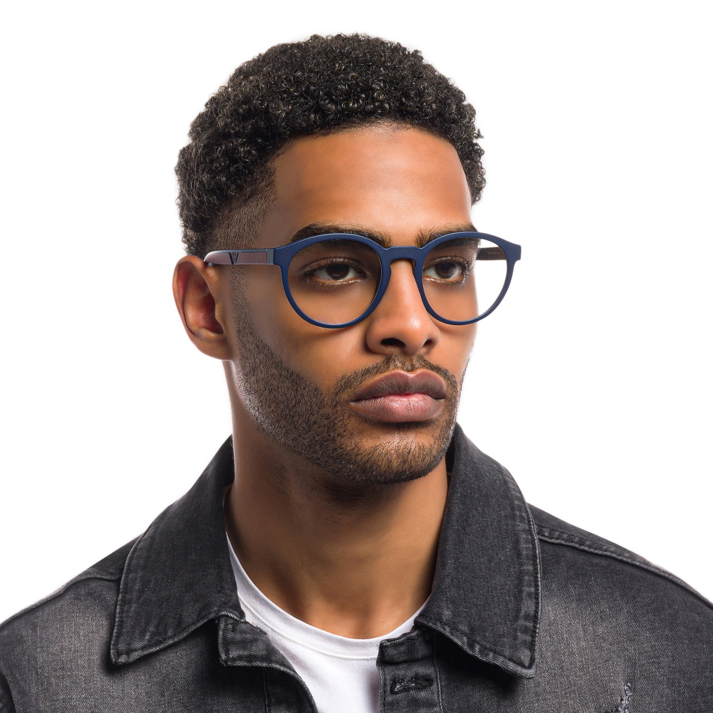 Shop Emporio Armani Panthos Eyeglasses in Matte Blue online.