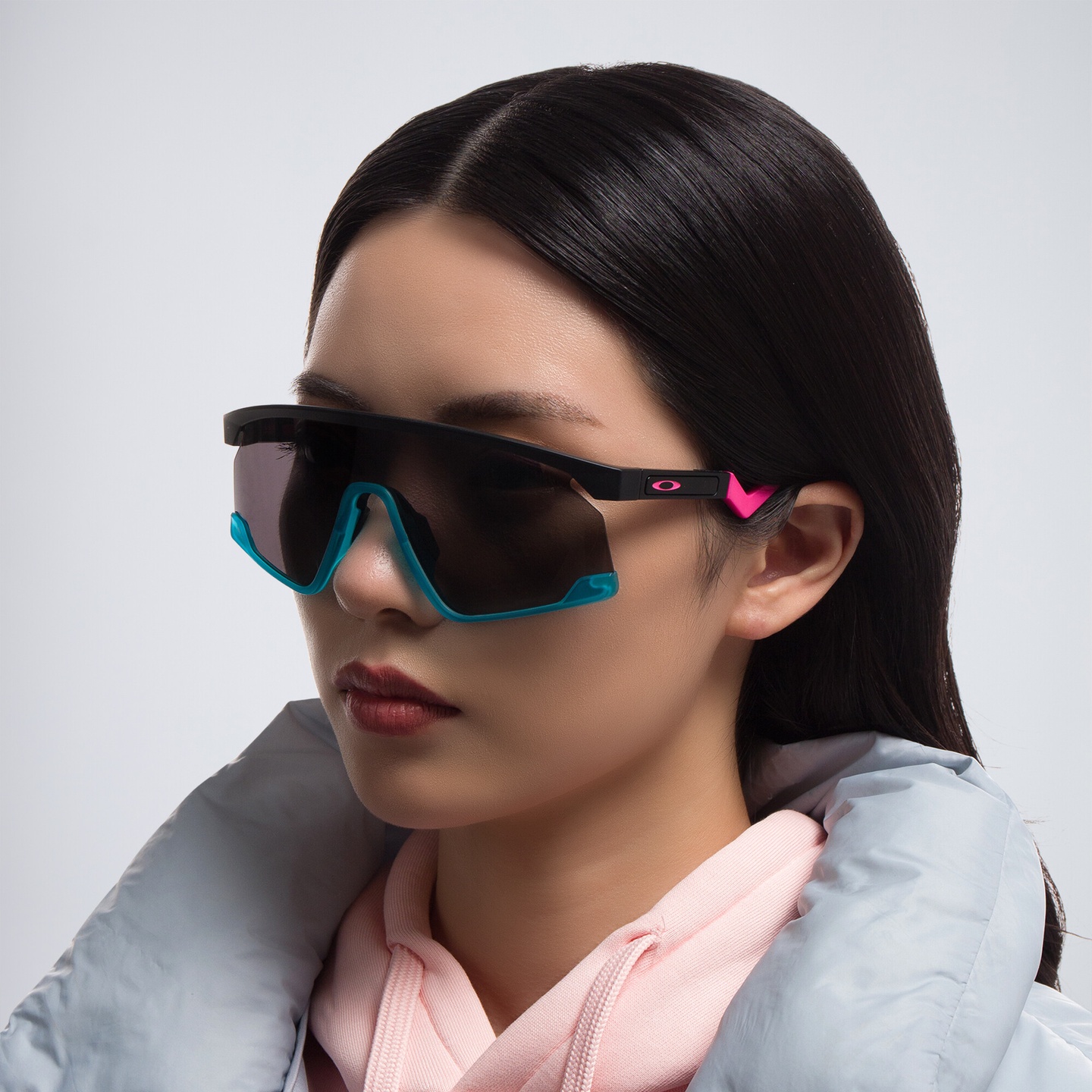 Shop Oakley Unisex Half-Rim Mask Sunglasses in Black online.