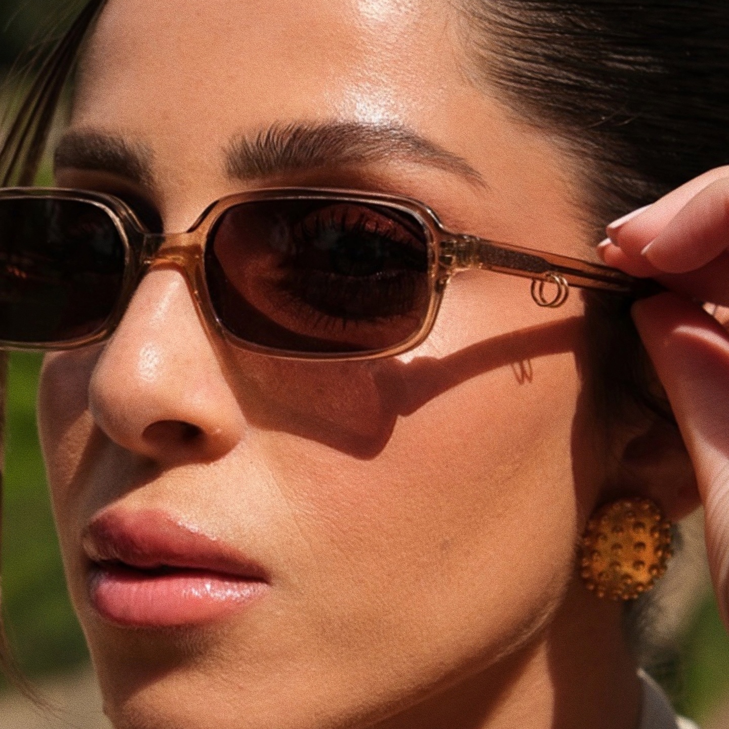 Shop TRICE Kaia Square Sunglasses in Beige online.