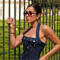 Shop TRICE Kaia Square Sunglasses in Black online.