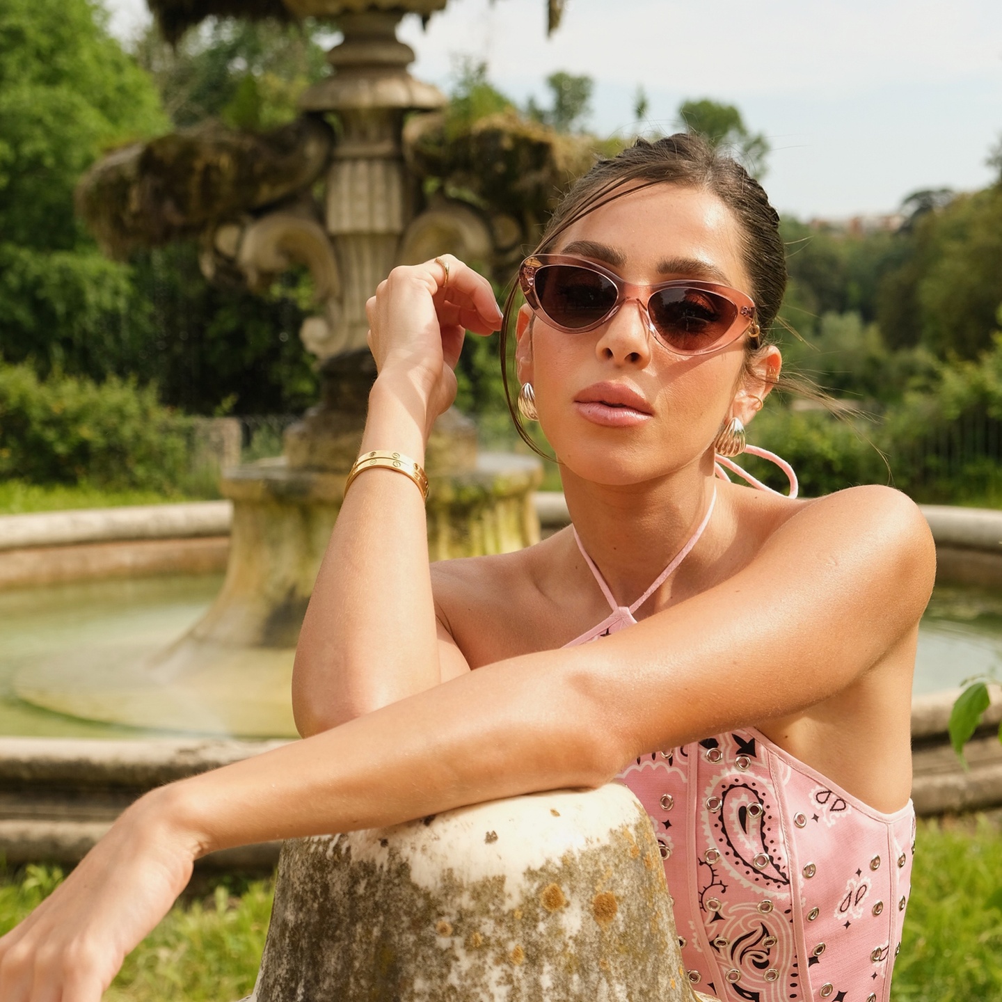 Shop TRICE Delilah Cat-Eye Sunglasses in Transparent Nude online.