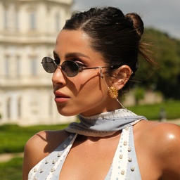 Shop TRICE Mila Chain Oval Sunglasses in Silver online.